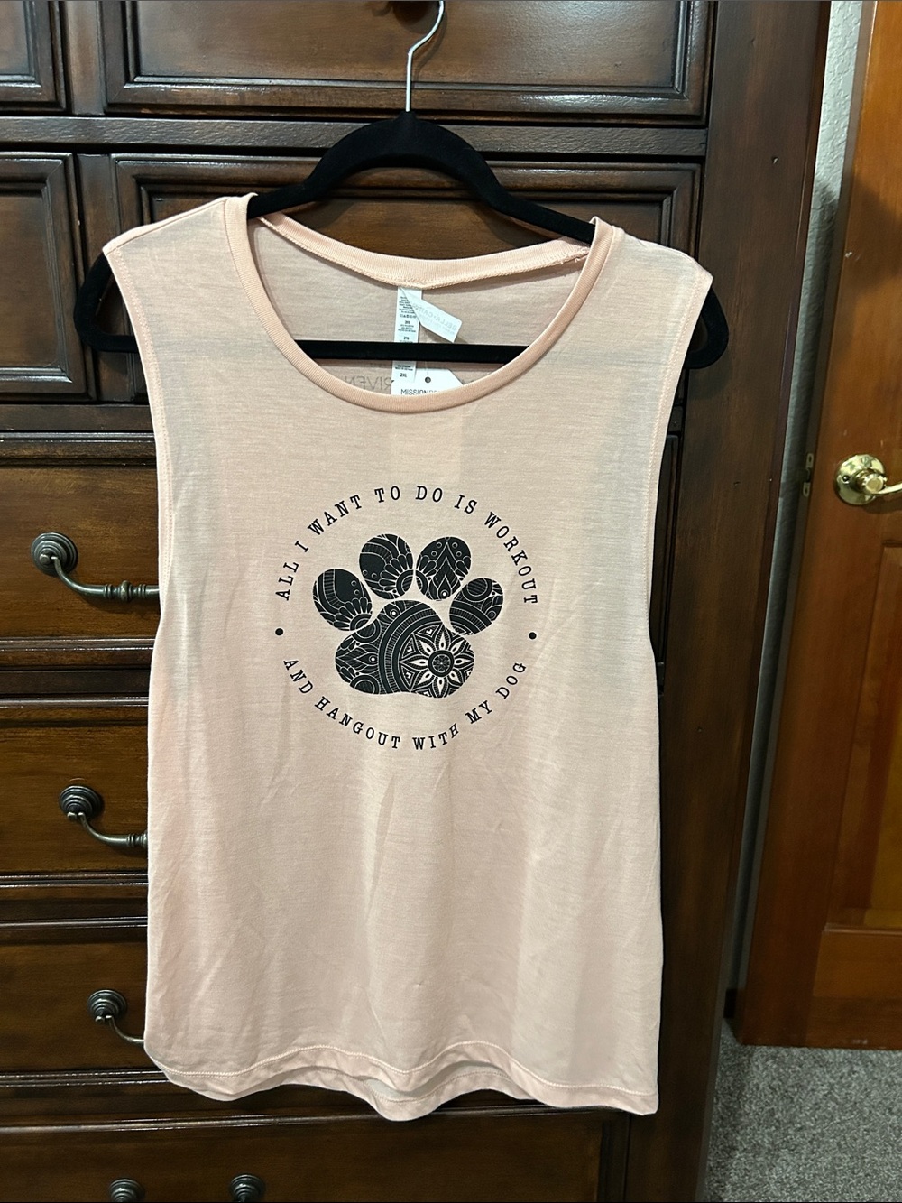 Pink Graphic Muscle Tank with Paw Print